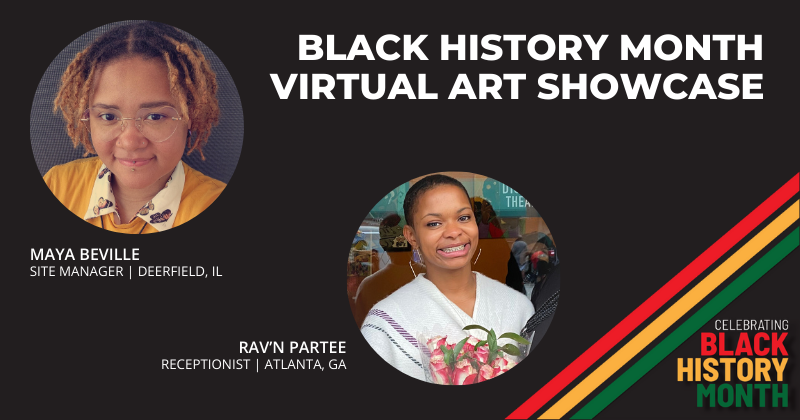 Photos of Maya Beville and Rav'n Partee on a stylized Black History Month graphic.